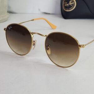 Ray-Ban Round Metal Sunglasses in Mate Gold with Brown Gradient Lenses